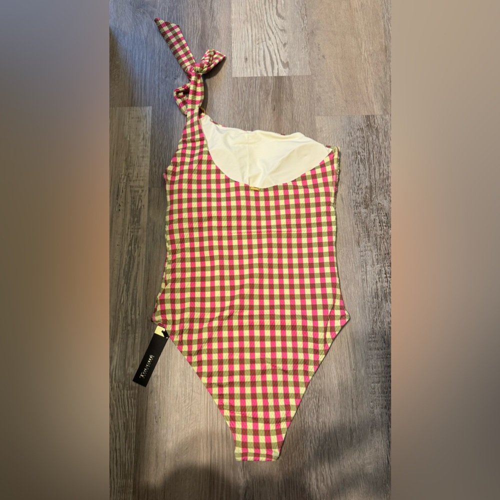 Touché Women's one-shoulder swimsuit. Size S. Lined with soft cups. Pink and - Picture 3 of 16